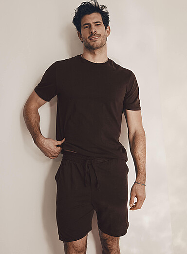 Le 31 Brown Brushed jersey pyjama short for men