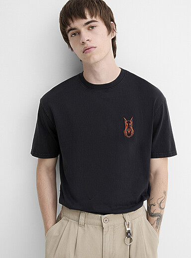 Djab: Le t-shirt d&eacute;lav&eacute; broderie ludique <b>Coupe r&eacute;guli&egrave;re</b> Noir pour homme