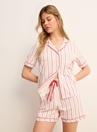 Miiyu: L'ensemble pyjama lis&eacute;r&eacute; tout confort &Eacute;cru &agrave; motifs pour femme