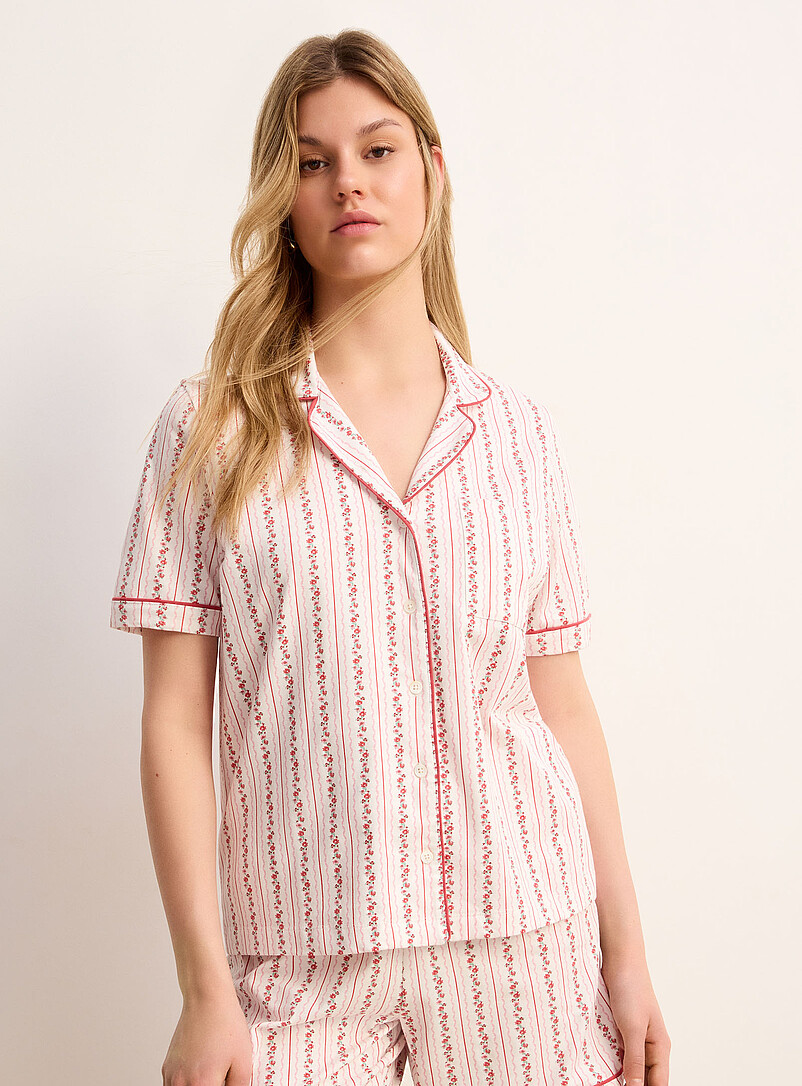 Miiyu: L'ensemble pyjama lis&eacute;r&eacute; tout confort &Eacute;cru &agrave; motifs pour femme