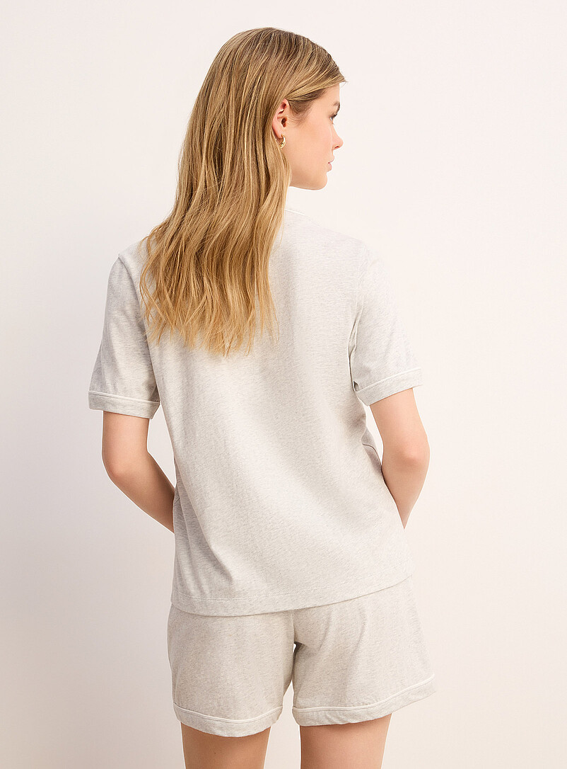 Miiyu Patterned Ecru Ultra-comfortable piped pyjama set for women