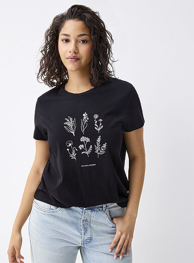 Twik Patterned black Graphic print T-shirt <b>Relaxed fit</b> for women
