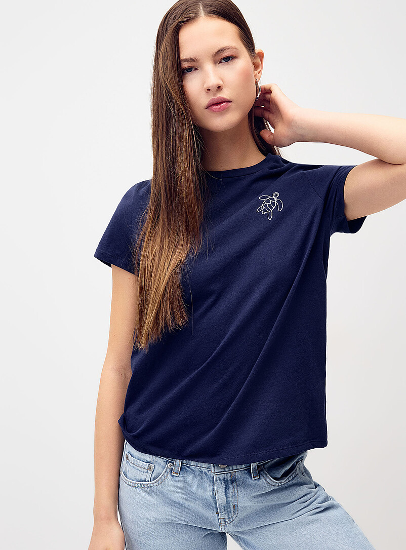 Twik Olive Green Little embroidery tee <b>Relaxed fit</b> for women