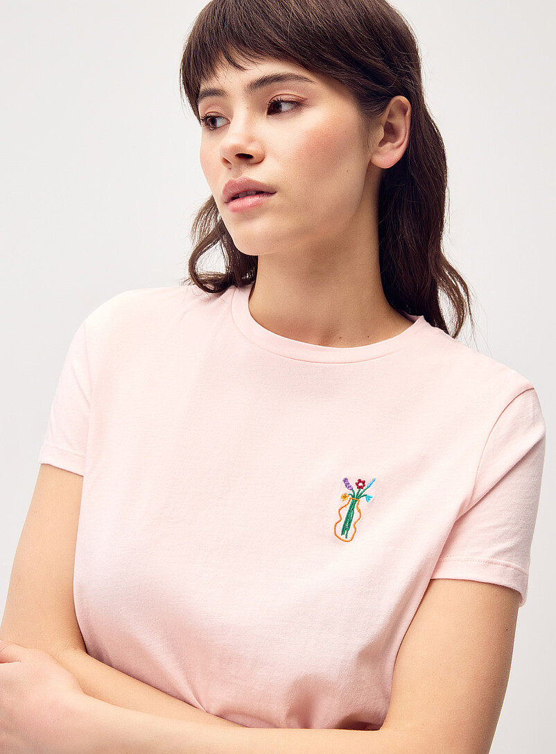 Twik Olive Green Little embroidery tee <b>Relaxed fit</b> for women