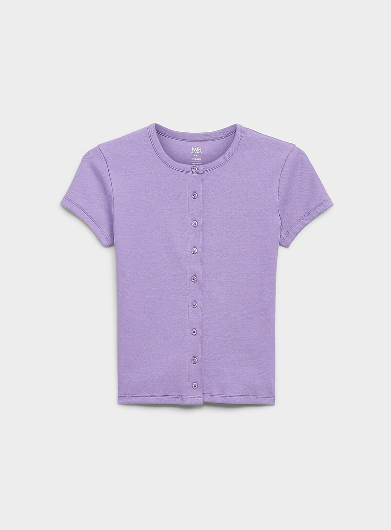 Twik White Finely ribbed button-up T-shirt for women