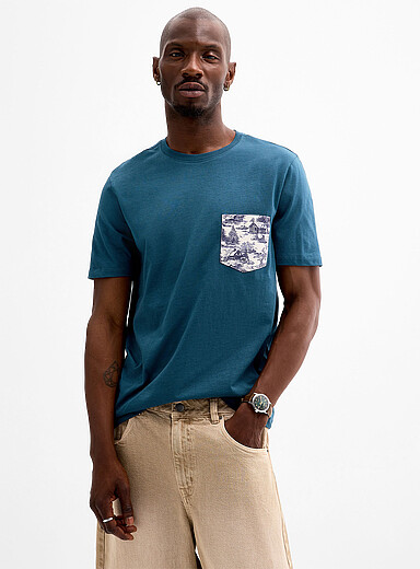 Le 31: Le t-shirt pochette imprim&eacute;e <b>Coupe standard</b> Sarcelle pour homme