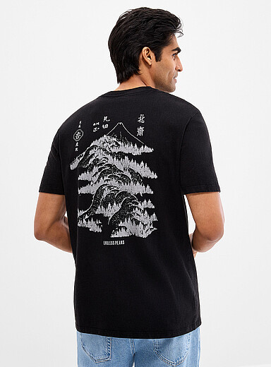 Le 31: Le t-shirt jersey d&eacute;lav&eacute; imprim&eacute; <b>Coupe standard</b> Noir pour homme