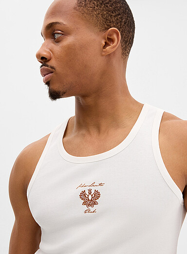Exotic embroidery ribbed tank <b>Standard fit</b>
