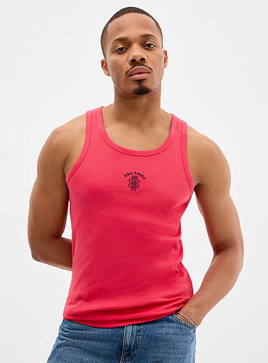Le 31: La camisole c&ocirc;tel&eacute; broderie exotique <b>Coupe standard</b> Rose pour homme