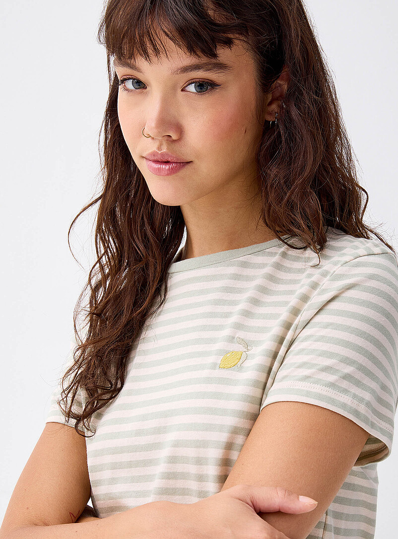 Twik Mint/Pistachio Green Small embroidery striped T-shirt <b>Relaxed fit</b> for women
