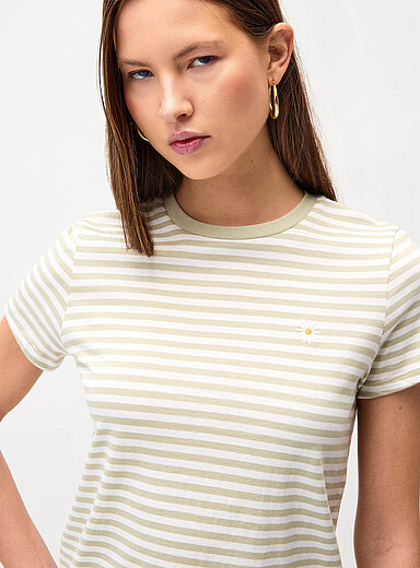 Twik Brown Small embroidery striped T-shirt <b>Relaxed fit</b> for women