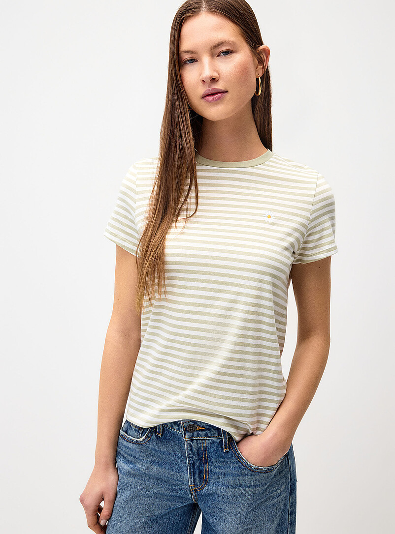Twik Mint/Pistachio Green Small embroidery striped T-shirt <b>Relaxed fit</b> for women