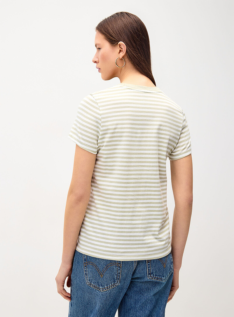 Twik: Le t-shirt ray&eacute; petite broderie <b>Coupe d&eacute;contract&eacute;e</b> Vert pistache - Menthe pour femme