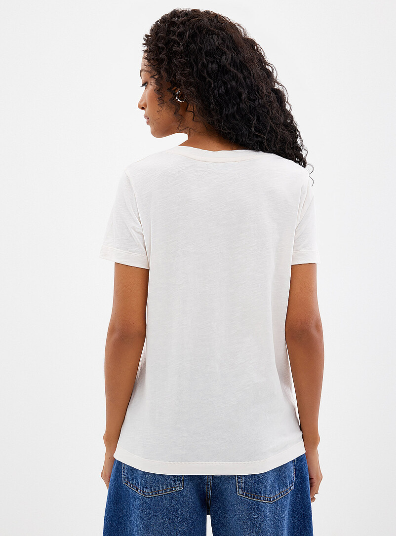 Contemporaine: Le t-shirt flamm&eacute; imprim&eacute; pur coton &Eacute;cru - Lin pour femme