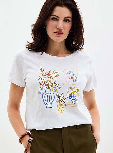 Le t-shirt flamm&eacute; imprim&eacute; pur coton