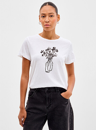Printed pure cotton slub T-shirt