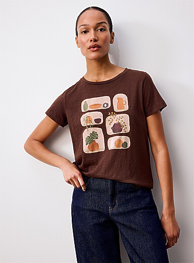 Contemporaine: Le t-shirt flamm&eacute; imprim&eacute; pur coton Chocolat - Espresso pour femme