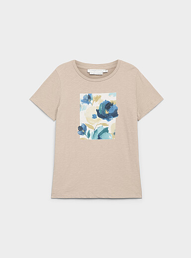 Contemporaine: Le t-shirt flamm&eacute; imprim&eacute; pur coton Brun clair pour femme