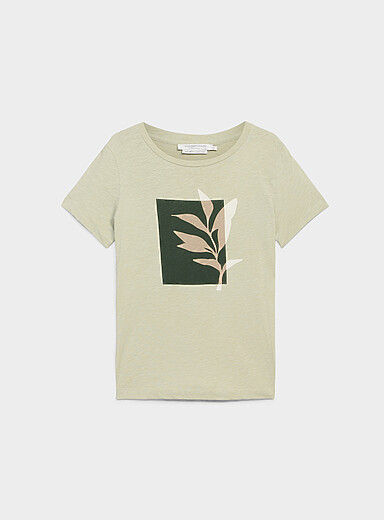 Contemporaine Mint/Pistachio Green Printed pure cotton slub T-shirt for women