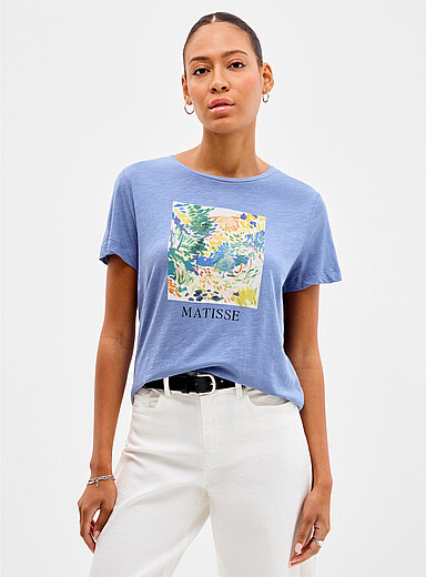 Contemporaine: Le t-shirt flamm&eacute; imprim&eacute; pur coton Bleu pour femme