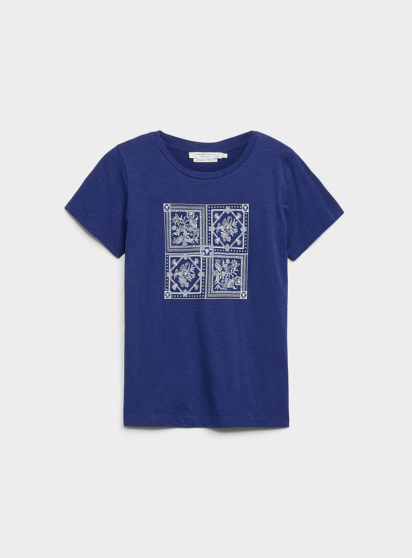 Contemporaine: Le t-shirt flamm&eacute; imprim&eacute; pur coton &Eacute;cru - Lin pour femme