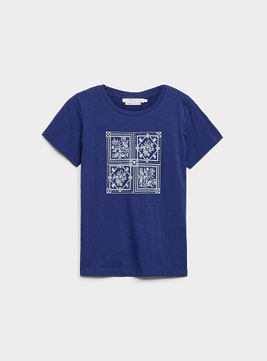 Contemporaine Indigo/Dark Blue Printed pure cotton slub T-shirt for women