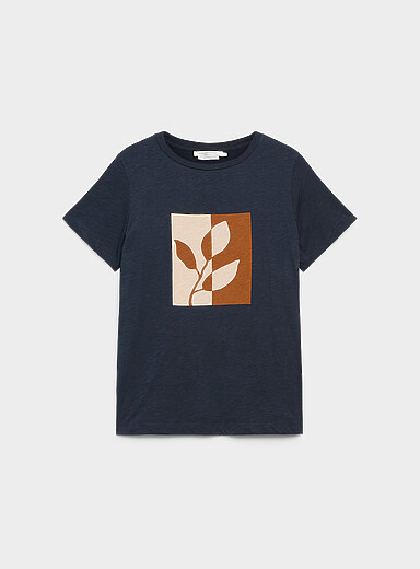 Contemporaine: Le t-shirt flamm&eacute; imprim&eacute; pur coton Bleu royal - Saphir pour femme