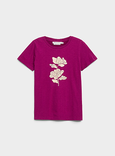 Contemporaine Magenta Printed pure cotton slub T-shirt for women