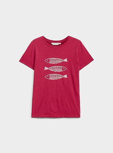 Contemporaine Patterned Red Printed pure cotton slub T-shirt for women