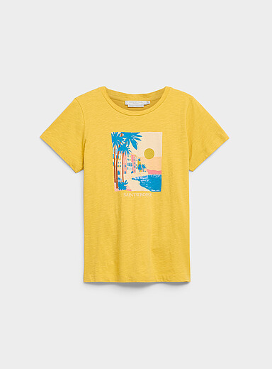 Contemporaine: Le t-shirt flamm&eacute; imprim&eacute; pur coton Ocre jaune pour femme
