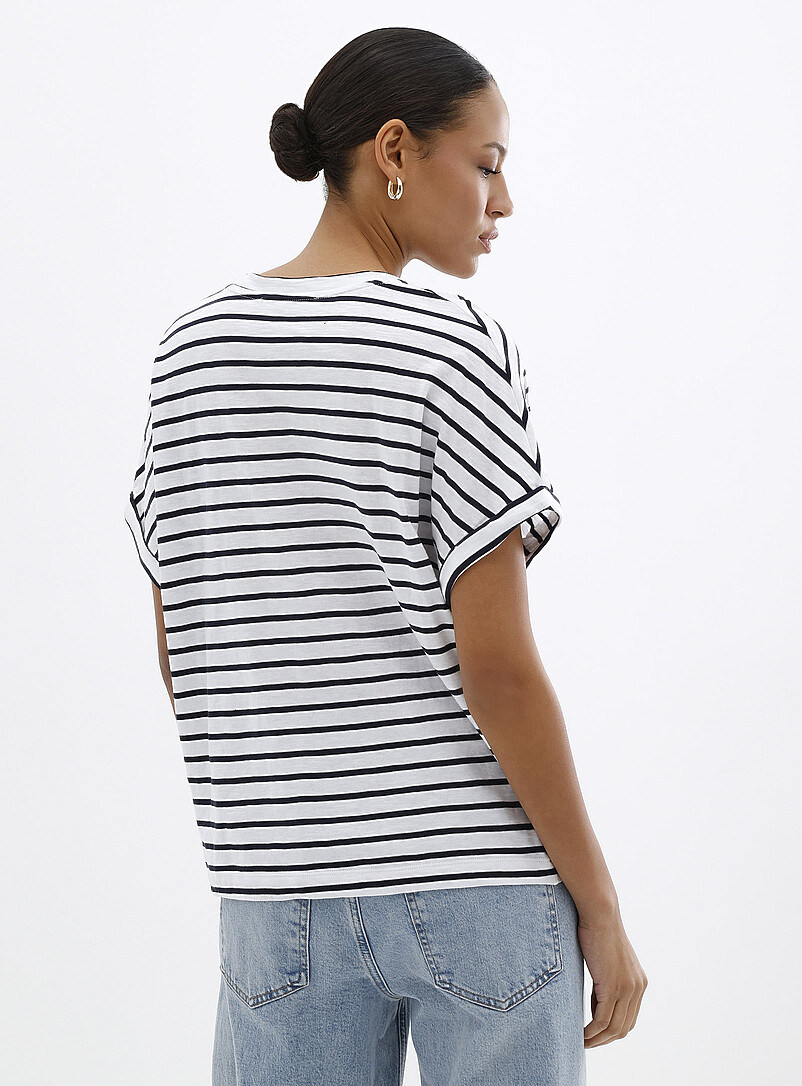 Contemporaine Sunflower Yellow Striped cap-sleeve organic cotton T-shirt for women