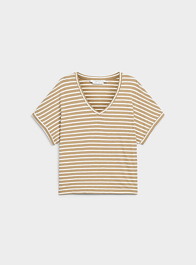 Contemporaine: Le t-shirt ray&eacute; mancherons coton bio Jaune tournesol pour femme