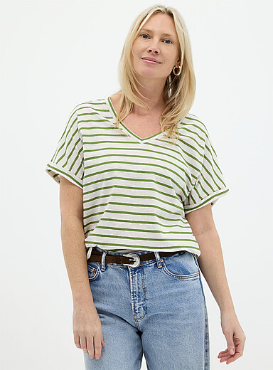 Striped cap-sleeve organic cotton T-shirt
