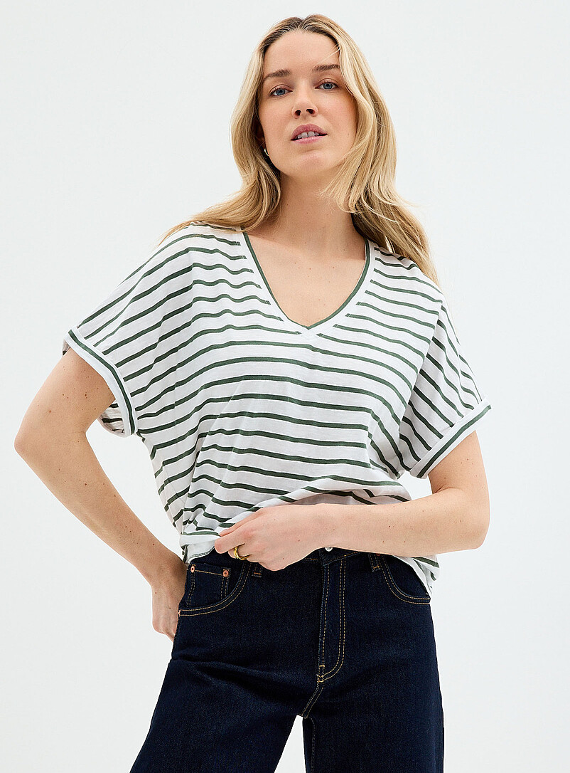Contemporaine: Le t-shirt ray&eacute; mancherons coton bio Jaune tournesol pour femme