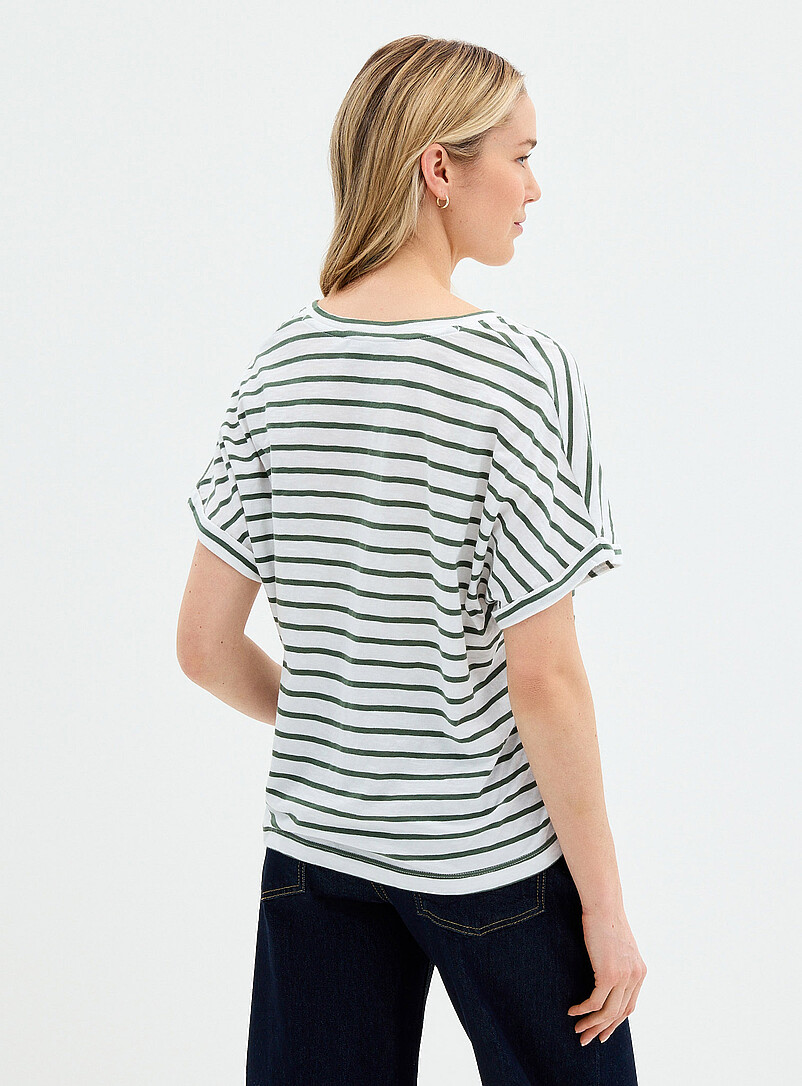 Contemporaine Sunflower Yellow Striped cap-sleeve organic cotton T-shirt for women