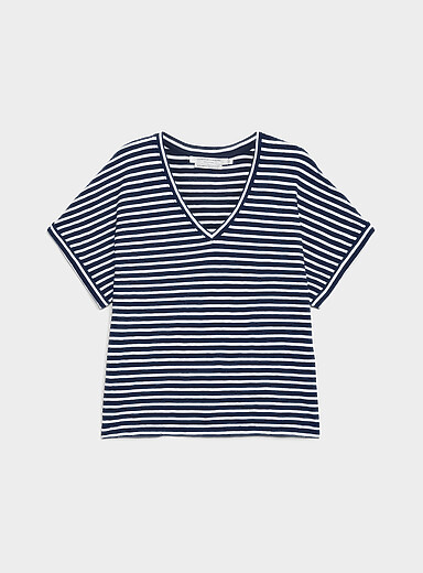 Striped cap-sleeve organic cotton T-shirt