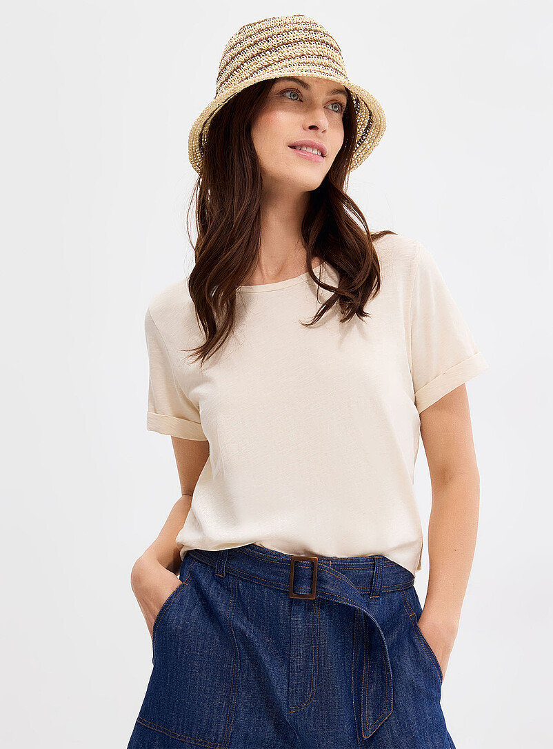 Contemporaine: Le t-shirt coton bio manches revers Blanc pour femme