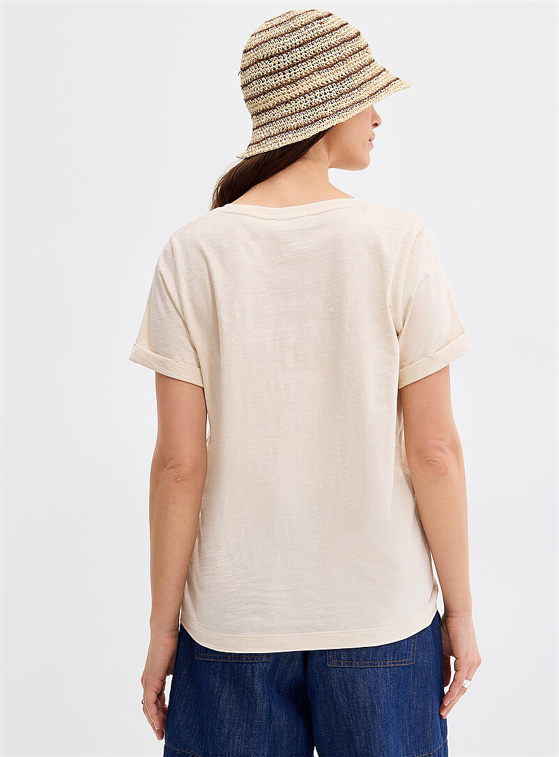 Contemporaine White Cuffed-sleeve organic cotton T-shirt for women