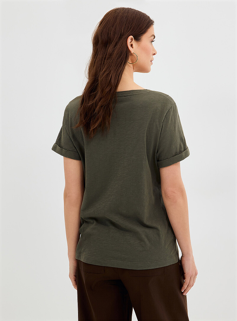 Contemporaine: Le t-shirt coton bio manches revers Blanc pour femme