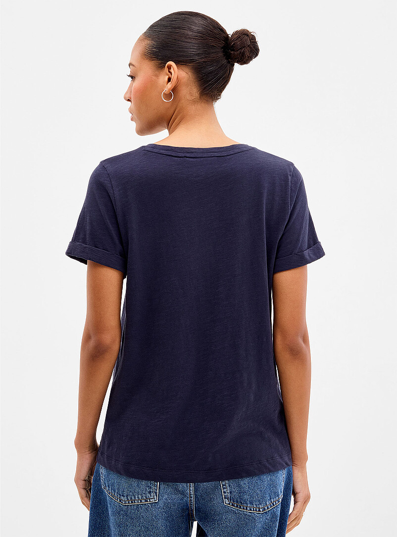 Contemporaine: Le t-shirt coton bio manches revers Blanc pour femme