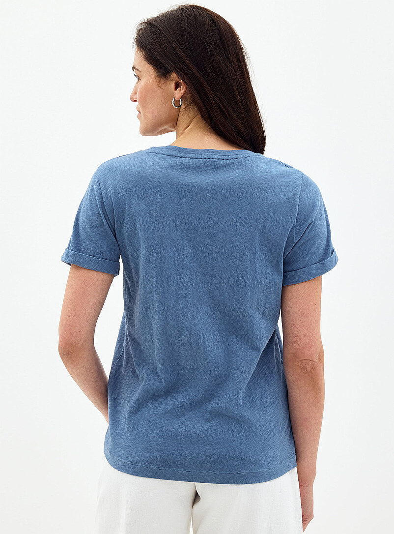 Contemporaine: Le t-shirt coton bio manches revers Bleu moyen - Ardoise pour femme