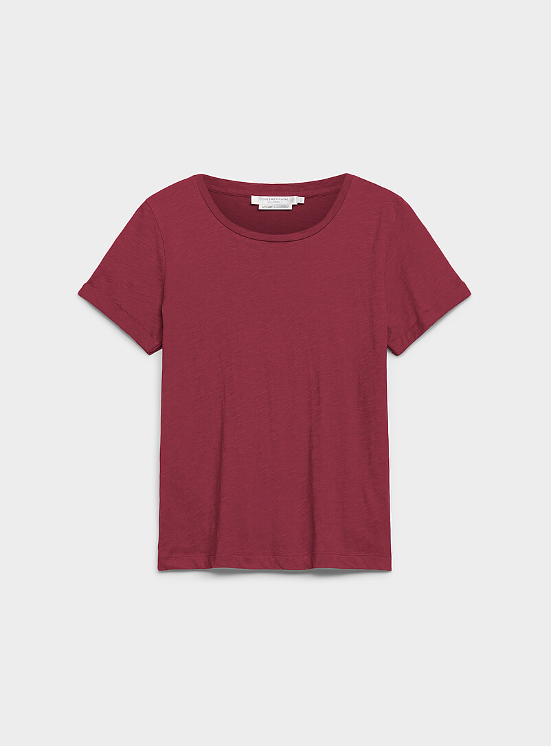 Contemporaine White Cuffed-sleeve organic cotton T-shirt for women