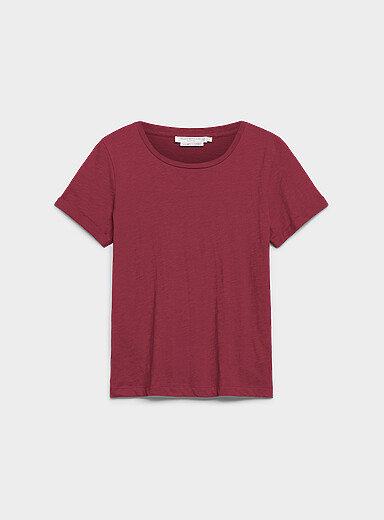 Contemporaine White Cuffed-sleeve organic cotton T-shirt for women