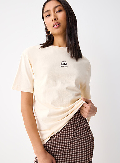 Twik: Le t-shirt ample broderie mignonne Ivoire - Beige cr&egrave;me pour femme