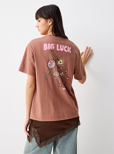 Twik Terracotta Printed washed T-shirt <b>Oversized fit</b> for women