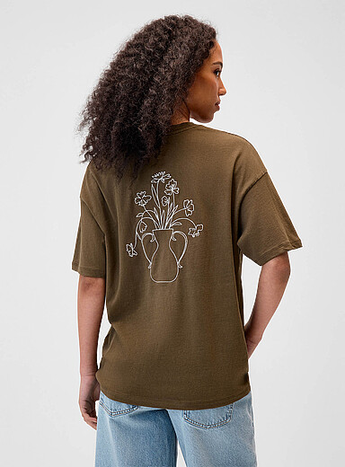 Twik Khaki Graphic washed T-shirt <b>Oversized fit</b> for women