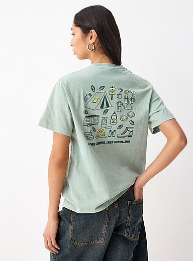 Twik Patterned Green Printed washed T-shirt <b>Oversized fit</b> for women