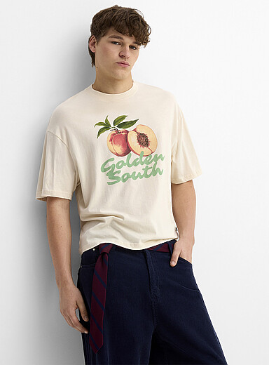 Djab: Le t-shirt graphique slogan fruits <b>Coupe ample</b> P&ecirc;che pour homme