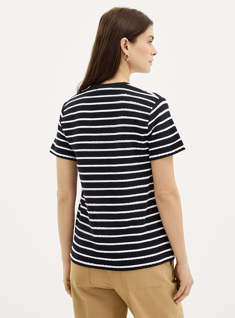 Contemporaine Patterned Black Embossed scalloped stripes T-shirt for women