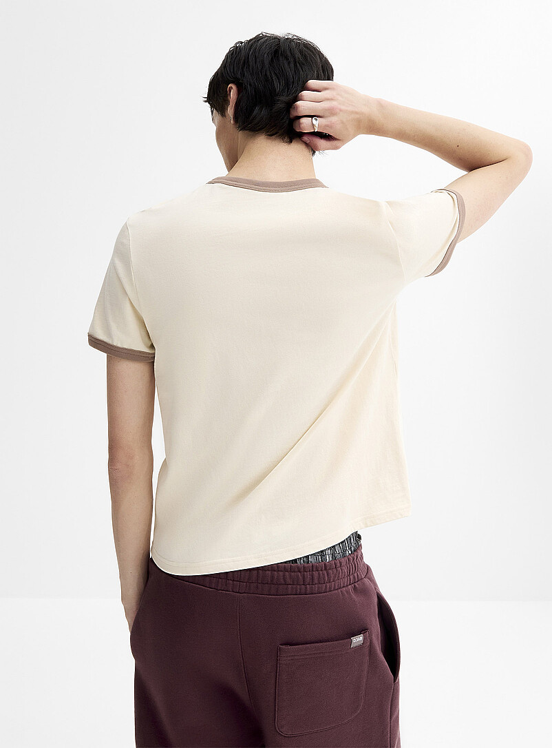 Djab Ivory/Cream Beige Graphic ringer T-shirt <b>Retro fit</b> for men